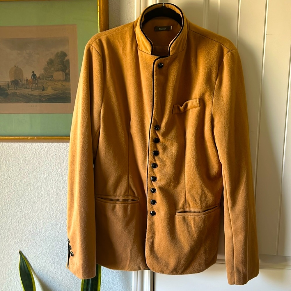 Vintage tan jacket with black jeweled buttons size L